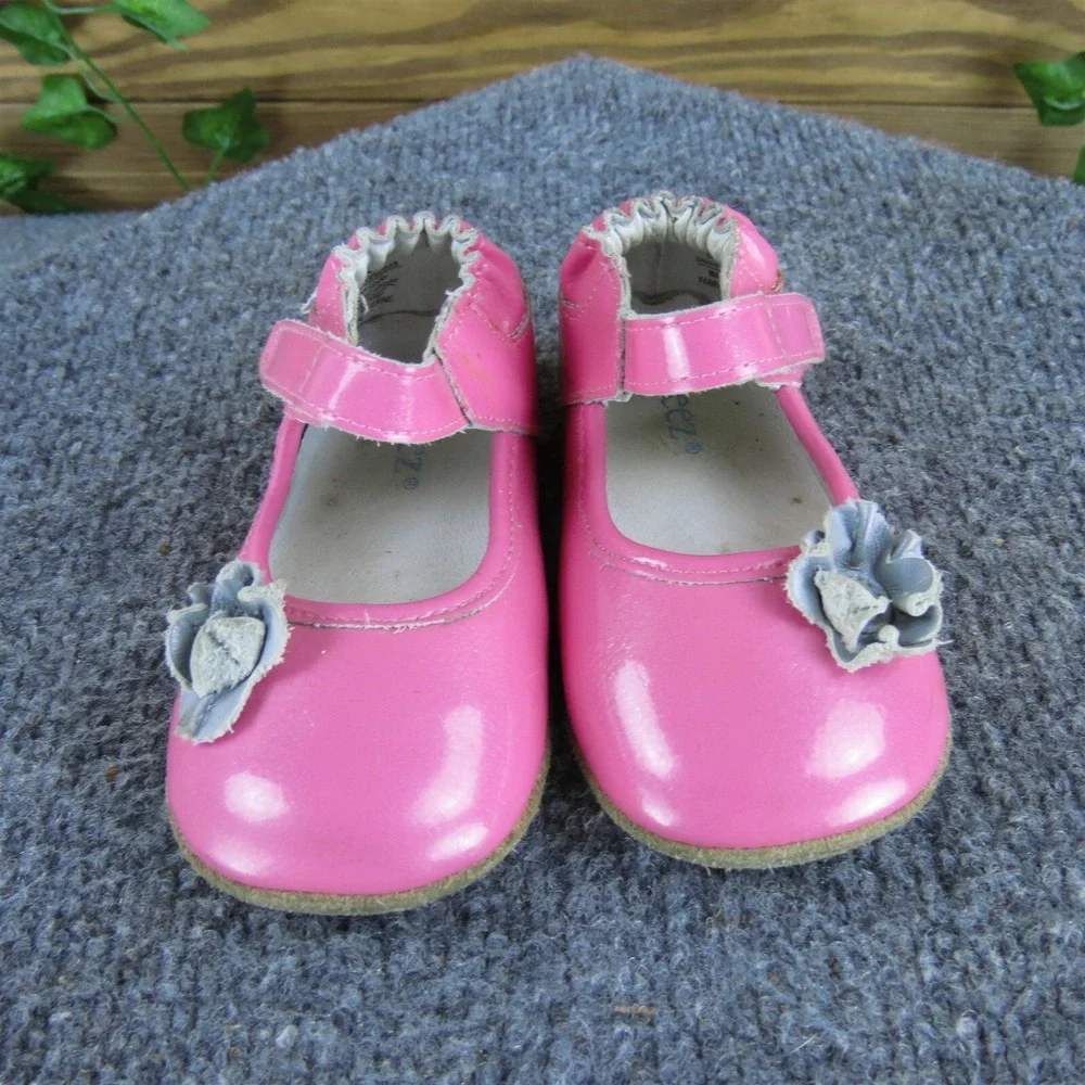 Robeez Girls Mary Jane  Sz T 5 Medium‎ Pink Patent Leather Hook & Loop